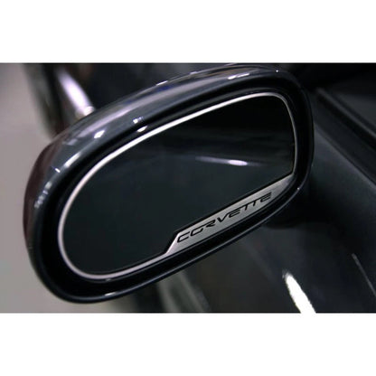 Brushed Stainless Side View Mirror Trim w/'Corvette' for 2010-13 Chevy Corvette