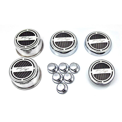 Chrome Cap Covers w/Dark Blue Vinyl Inlay for 2008-16 Dodge Charger V8 R/T 5.7L