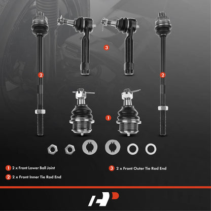 6X Inner & Outer Tie Rods & Front Lower Ball Joints for Chevy Silverado