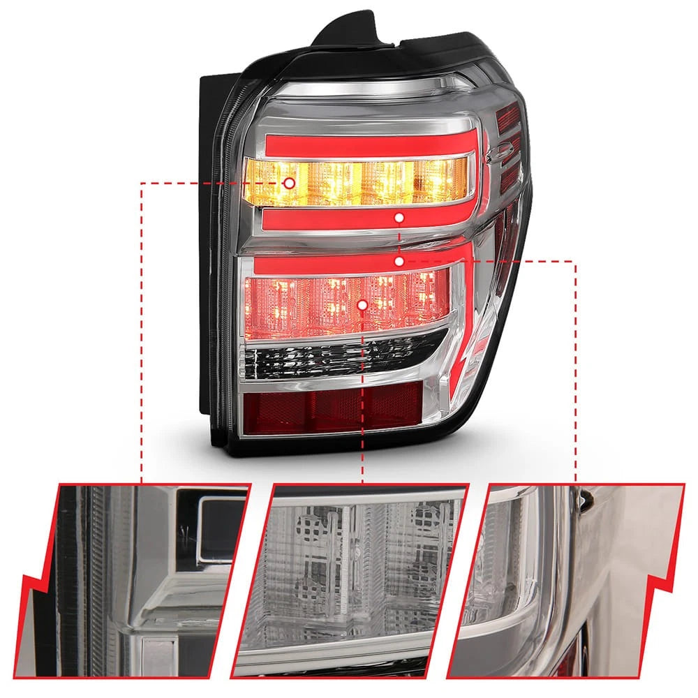 Chrome Clear Lens Tail Light Assembly with Sequential for 2014-2023 Toyota 4Runner