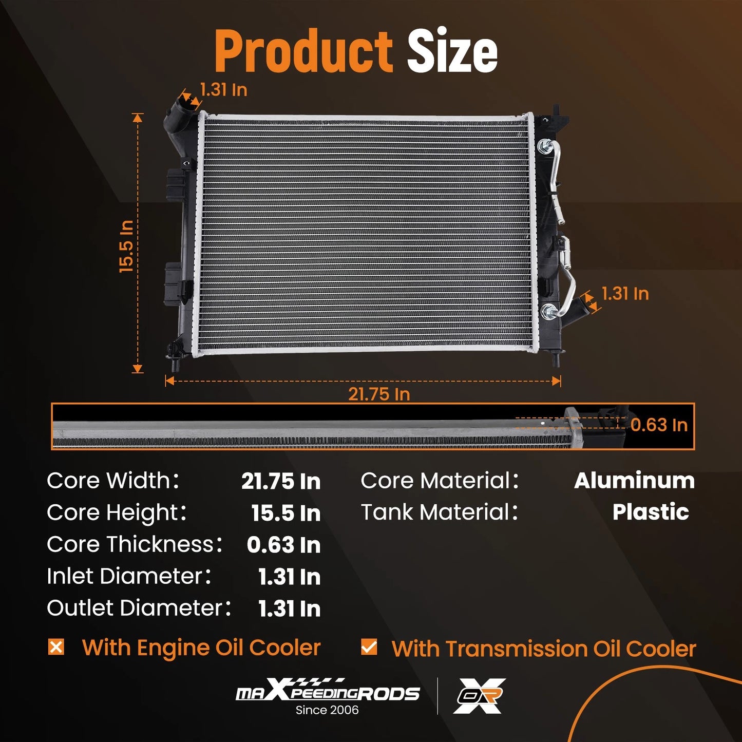 Coolant Radiator for Kia Soul (2014–2019) AT Crossflow