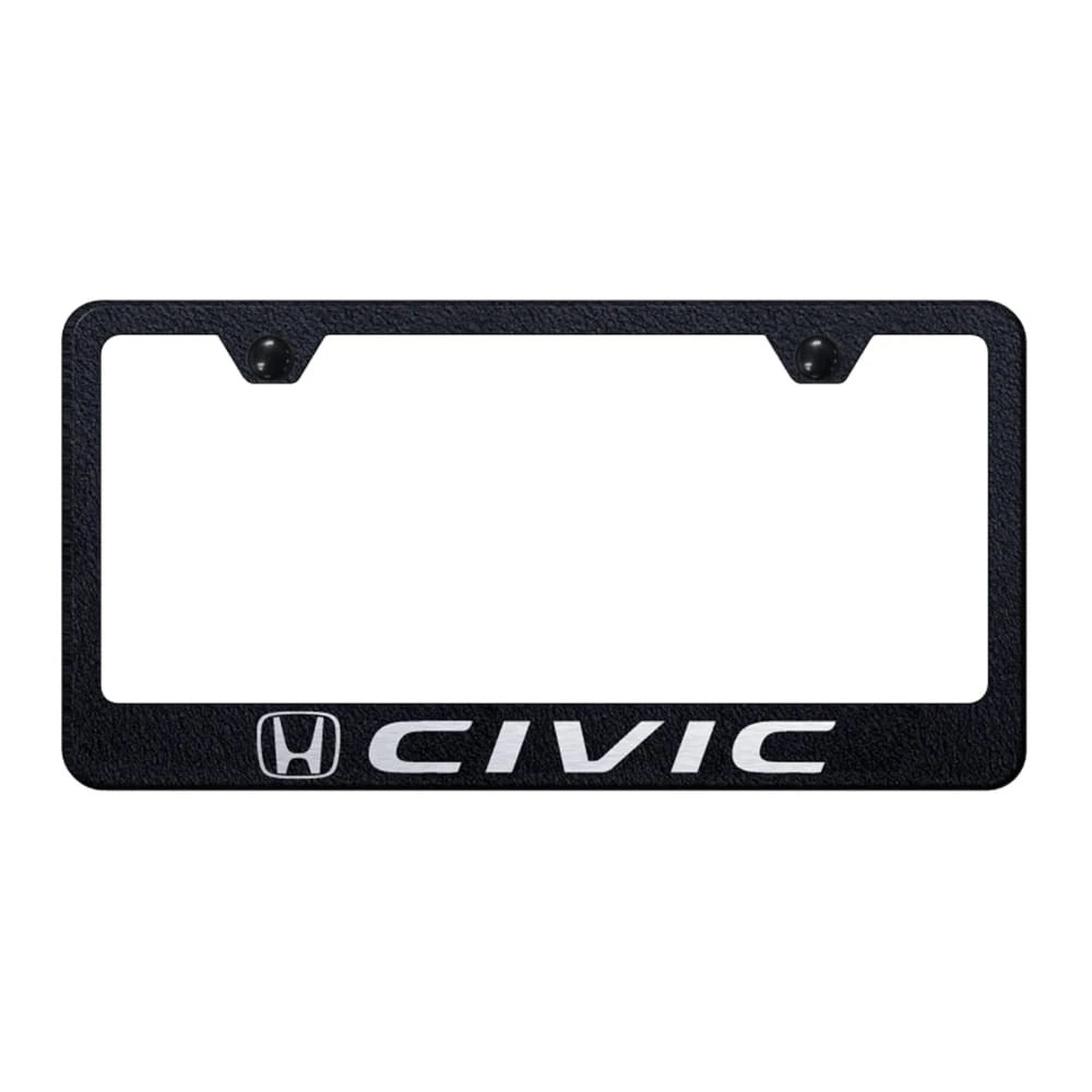 Textured Black Laser Etched Wide Bottom License Plate Frame for Honda Civic