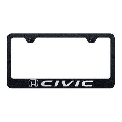Textured Black Laser Etched Wide Bottom License Plate Frame for Honda Civic