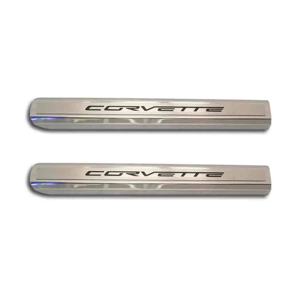 Inner Door Sill Trim Kit w/Black Brushed "Corvette" Inlay for 2005-2013 Corvette