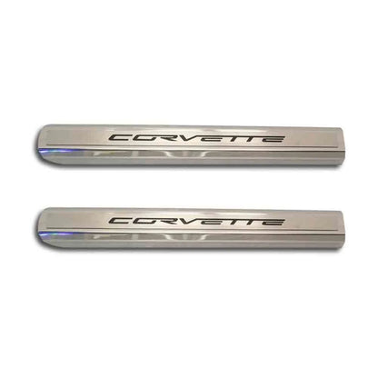 Inner Door Sill Trim Kit w/Black Brushed "Corvette" Inlay for 2005-2013 Corvette