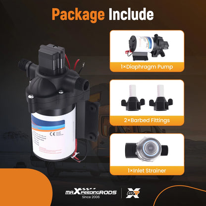 12V Diaphragm Pump for RV Marine Agriculture Ford Transit (3.3 GPM)