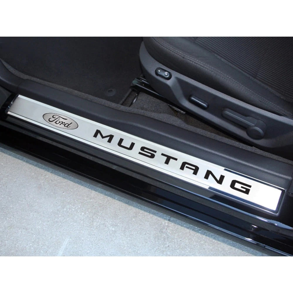 Door Sill Trim w/White Carbon Fiber 'Mustang' Inlay&Ford Oval for 10-14 Mustang