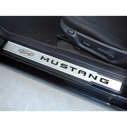 Door Sill Trim w/White Carbon Fiber 'Mustang' Inlay&Ford Oval for 10-14 Mustang