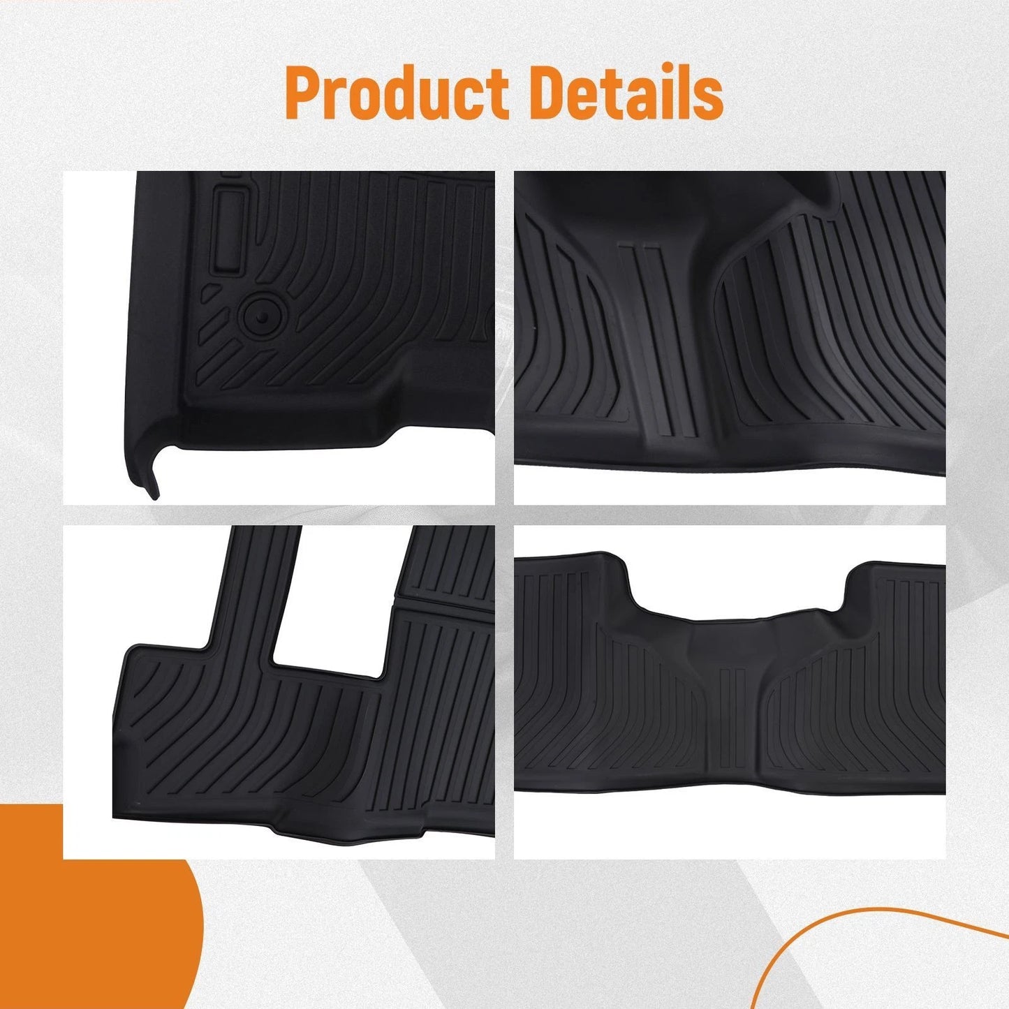 Black TPE Rubber Floor Mats for Chevrolet Suburban Yukon XL (2021–2025)