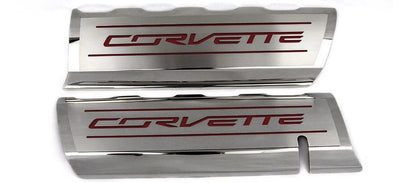 Fuel Rail Covers w/Garnet Red Solid Vinyl "CORVETTE" Inlay for 2014-19 Corvette