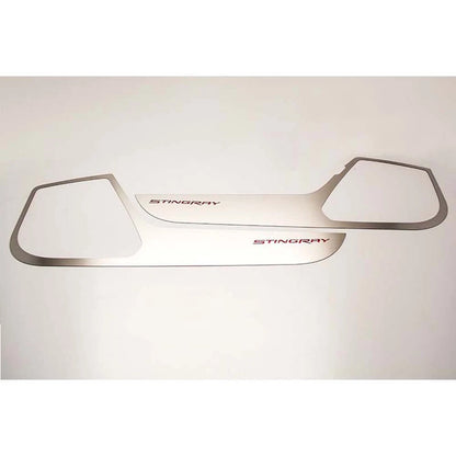 Brushed Door Guards w/Black Brushed Vinyl "Stingray" Inlay for 2014-19 Corvette