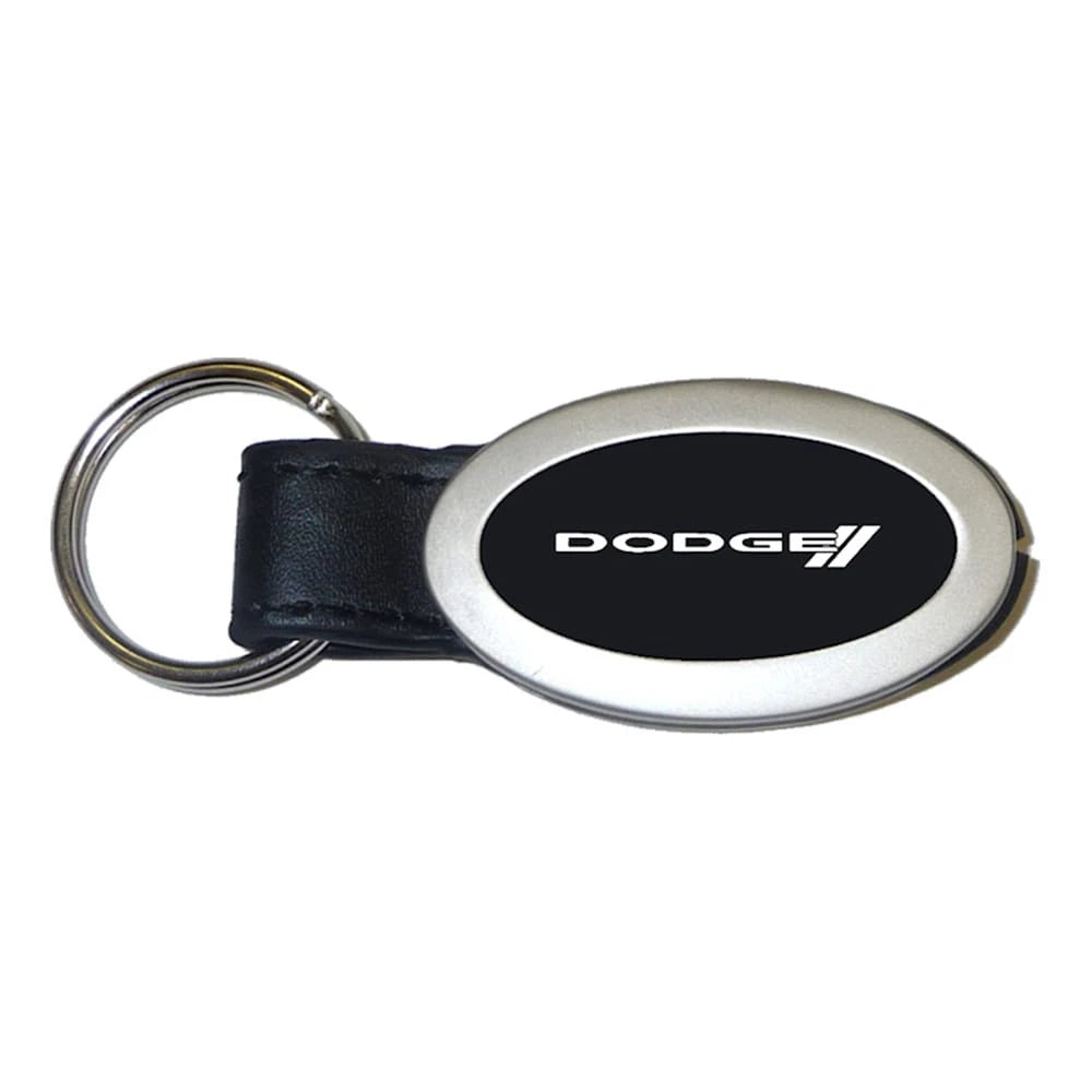 Stripe Logo on Black Oval Leather Keychain - Officially Licensed for Dodge