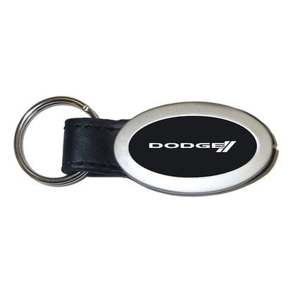 Stripe Logo on Black Oval Leather Keychain - Officially Licensed for Dodge