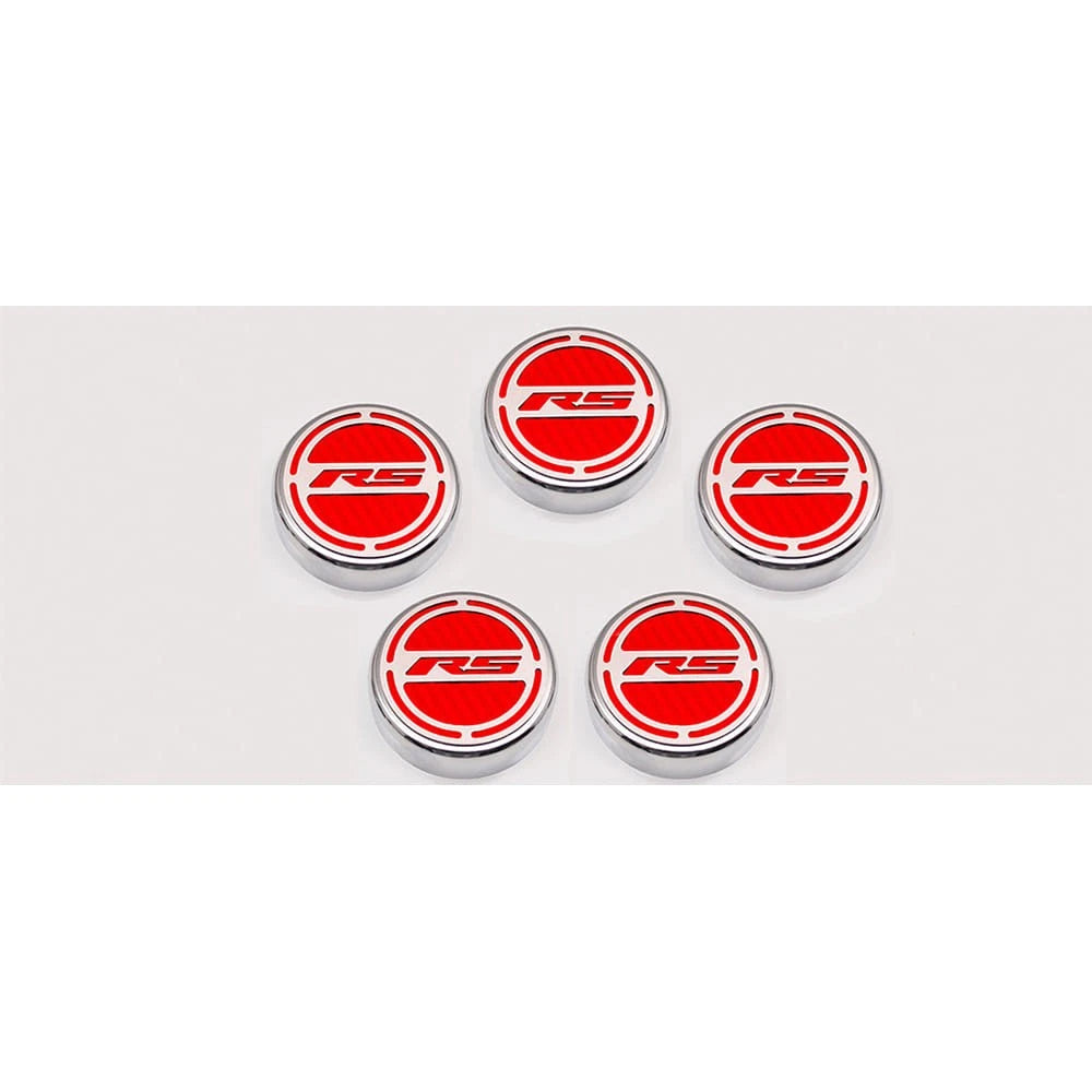 Chrome Cap Covers w/Yellow Carbon Fiber 'RS' Inlay for 10-15 Camaro V6 Automatic