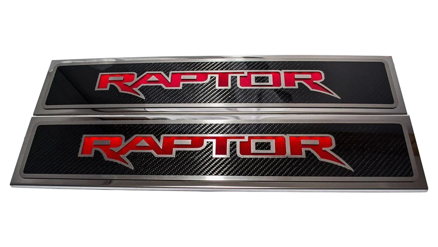 Door Sill Overlays w/Red LED&Carbon Fiber "Raptor" for 2017-20 F-150 SVT Raptor