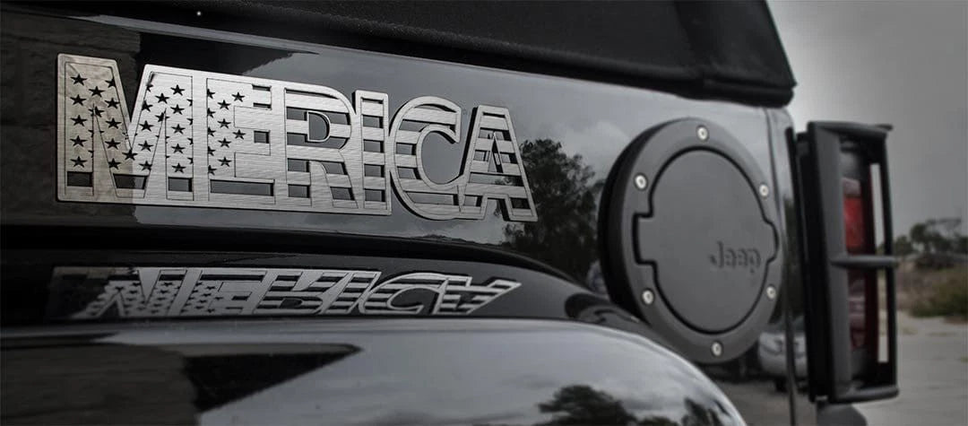 MERICA Stars and Stripes Brushed Stainless Steel Decal Emblem 1pc