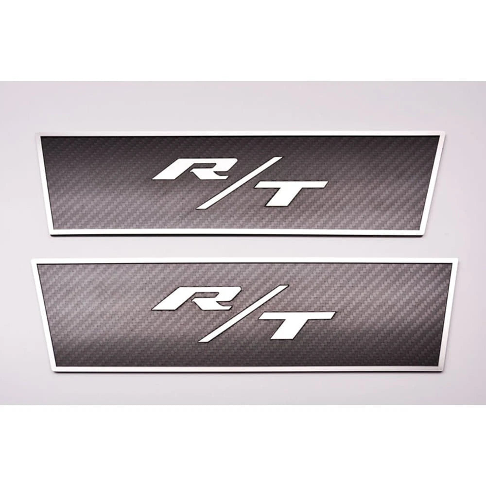 Carbon Fiber Door Badges Polished R T for 2009-2014 Dodge Challenger R/T