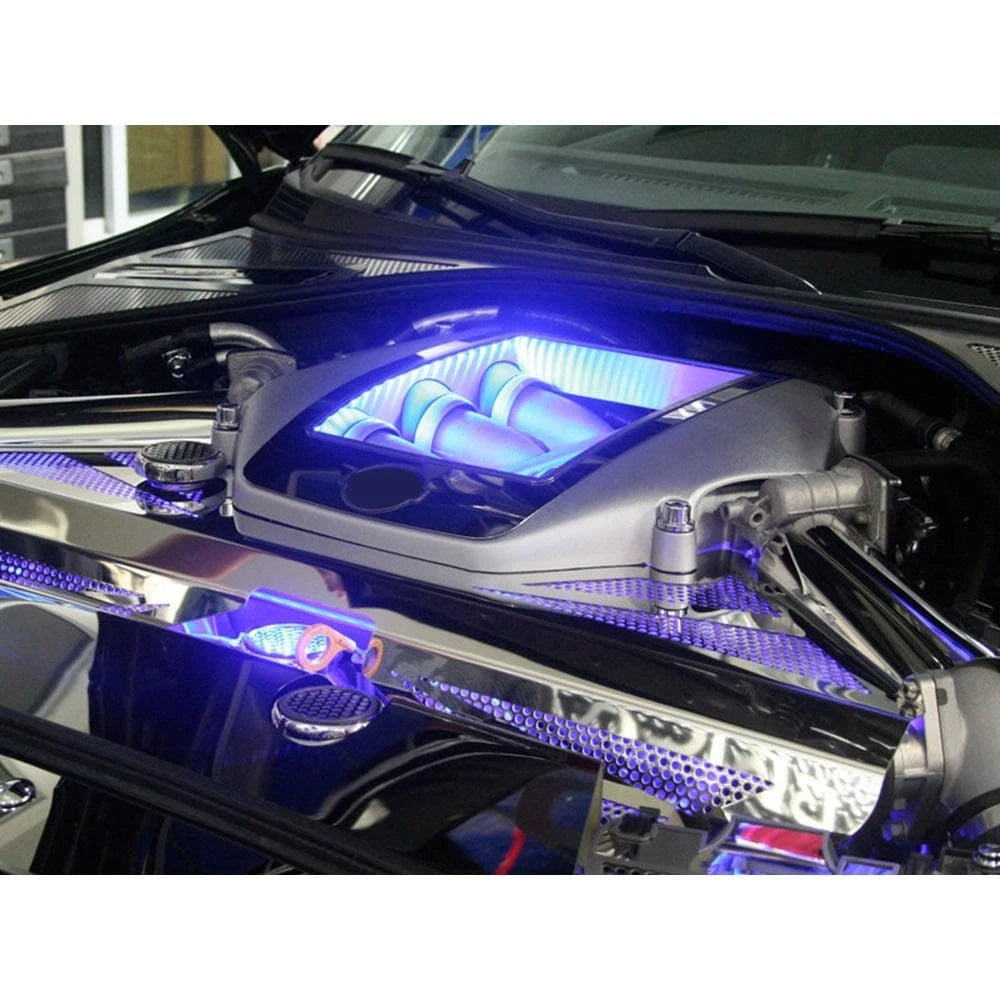 Engine Shroud Cover 4pc Stainless Steel w Red LED for Nissan GT-R (2009–2010)