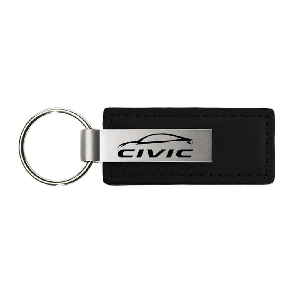 New Logo on Black Leather Keychain - Officially Licensed for Honda Civic