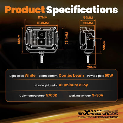 4.4 in 60W LED Driving Lights for Truck ATV (2010–2024)