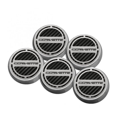 Chrome 'Corvette' Cap Covers w/White CF Inlay for 2014-19 Corvette Z06 Automatic