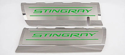 Fuel Rail Covers w/Green Carbon Fiber Vinyl "STINGRAY" Inlay for 14-19 Corvette
