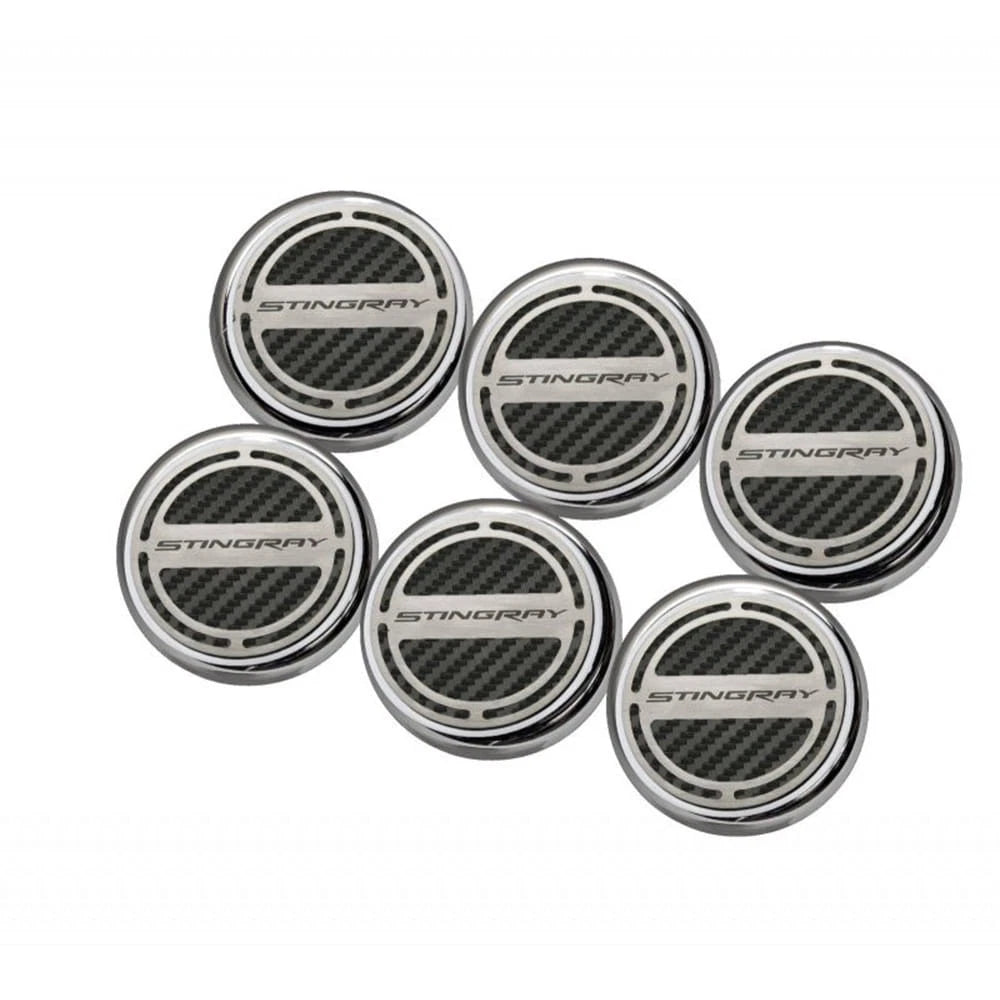 Chrome 'Stingray' Cap Covers w/Black C-Fiber Inlay for 14-19 Corvette Z06 Manual