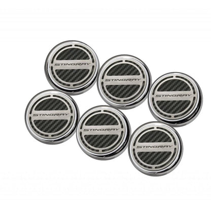 Chrome 'Stingray' Cap Covers w/Black C-Fiber Inlay for 14-19 Corvette Z06 Manual