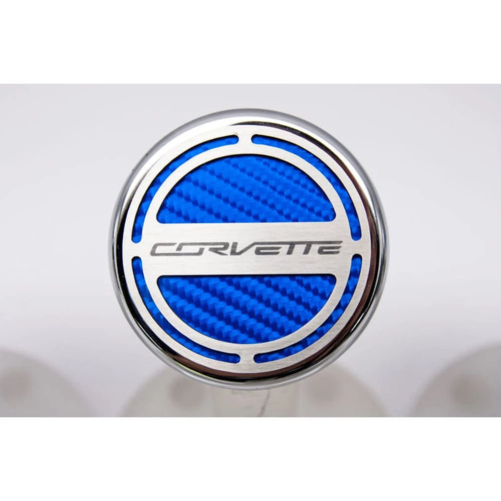 Chrome Corvette Cap Covers with White C-Fiber Inlay for 2014–2019 Corvette Z06