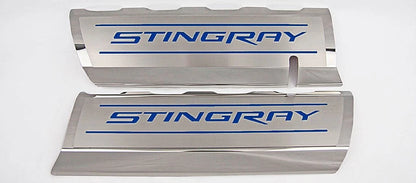 Fuel Rail Covers w/Dark Blue Solid Vinyl "STINGRAY" Inlay for 2014-2019 Corvette