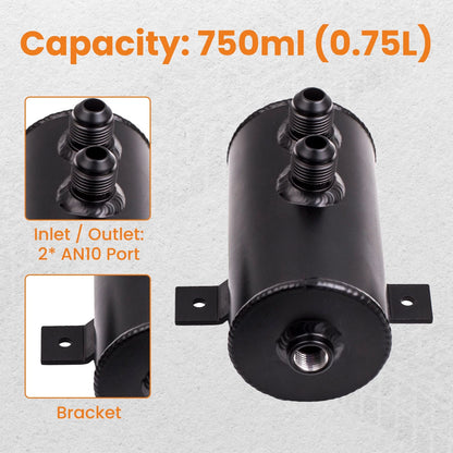 Black Aluminum Baffled Motor Oil Catch Can for Universal (750mL–45°)