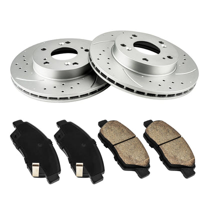 Front Drilled Slotted Rotors Ceramic Pads for 2004–2005 Honda Civic 2.0L