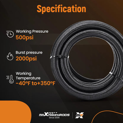 AN10 10AN 12FT Stainless Steel Braided Fuel Line with Swivel Fittings (—)