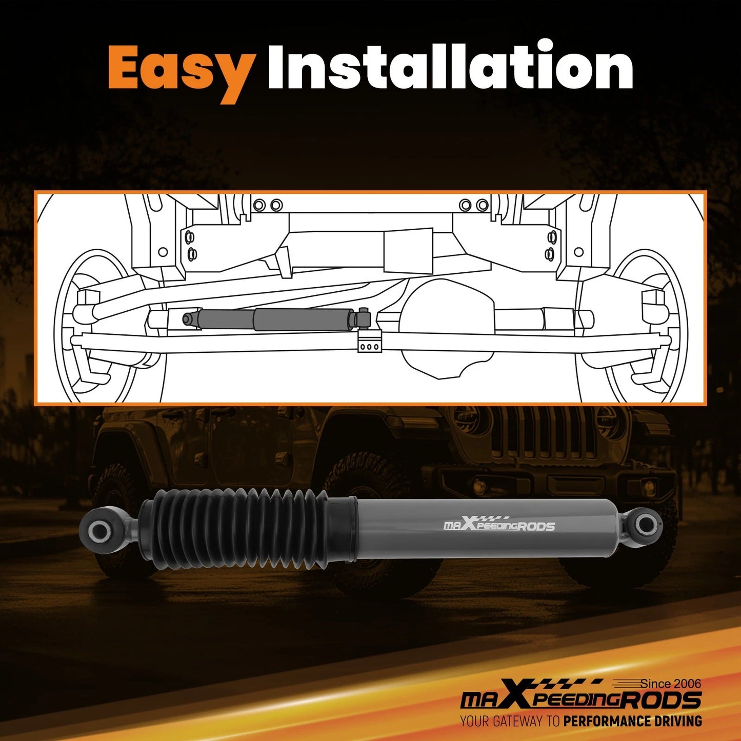 Front Steering Stabilizer Kit for Jeep Wrangler Rubicon (2018–2025)