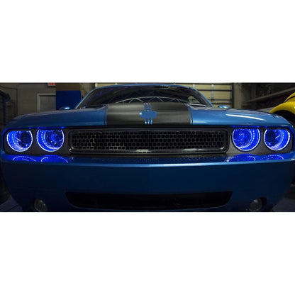 Brushed Stainless Headlight Surrounds with Blue LED for Dodge Challenger (2008–2014)