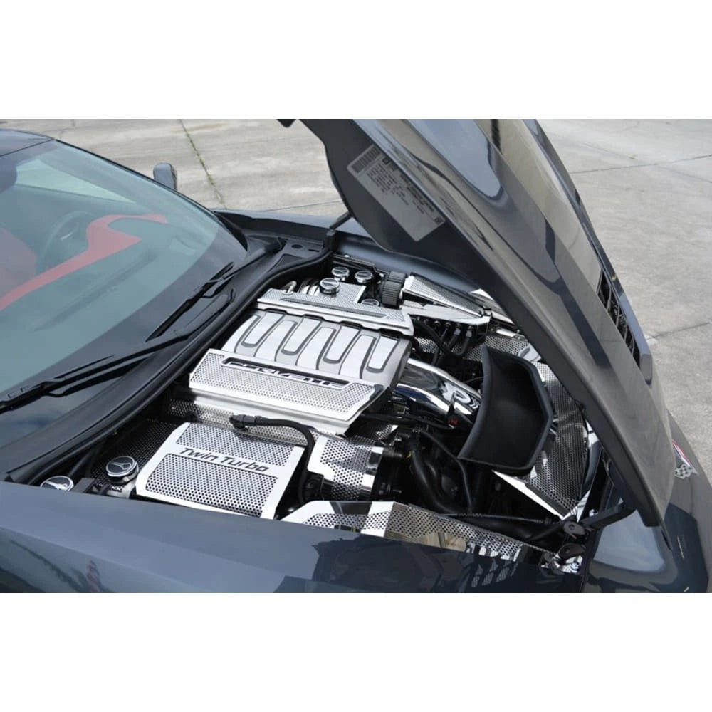 Chrome Stingray Cap Covers with Green C-Fiber Inlay for 2014-2019 Corvette Z06