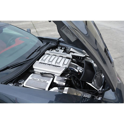 Chrome Stingray Cap Covers with Green C-Fiber Inlay for 2014-2019 Corvette Z06