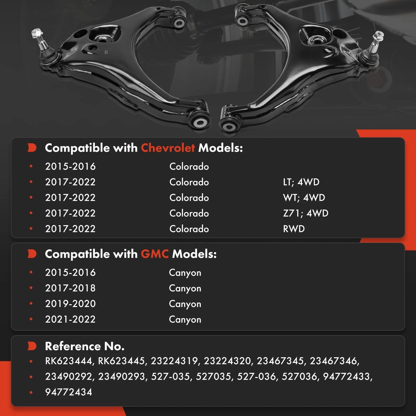 2X Front Lower Control Arm Ball Joint Assembly for Chevy Colorado (2015–2022)