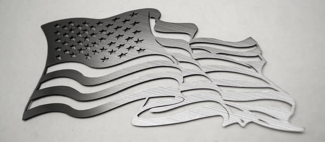 Flowing American Flag Brushed Stainless Steel 1pc Decal - ACC4453