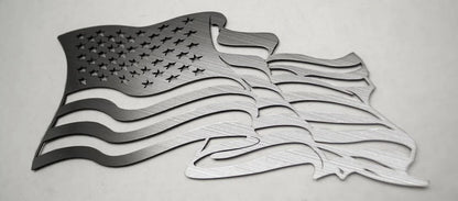 Flowing American Flag Brushed Stainless Steel 1pc Decal - ACC4453