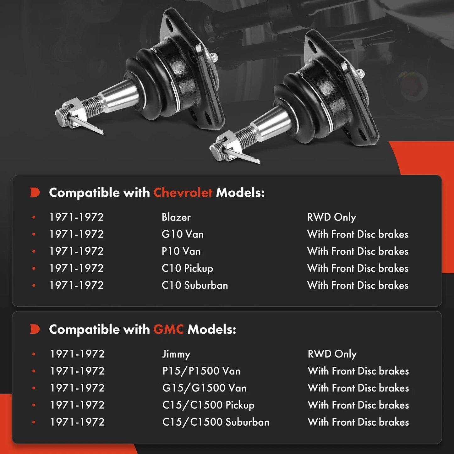 2X Front Upper Ball Joint for Chevy Blazer C10 Suburban (1971–1972)