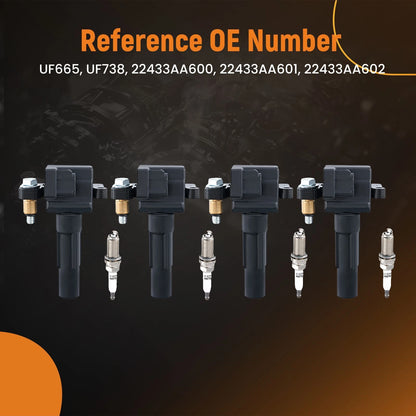 Ignition Coils & Spark Plugs Set for 2010–2012 Subaru Legacy 2.5L Turbo H4