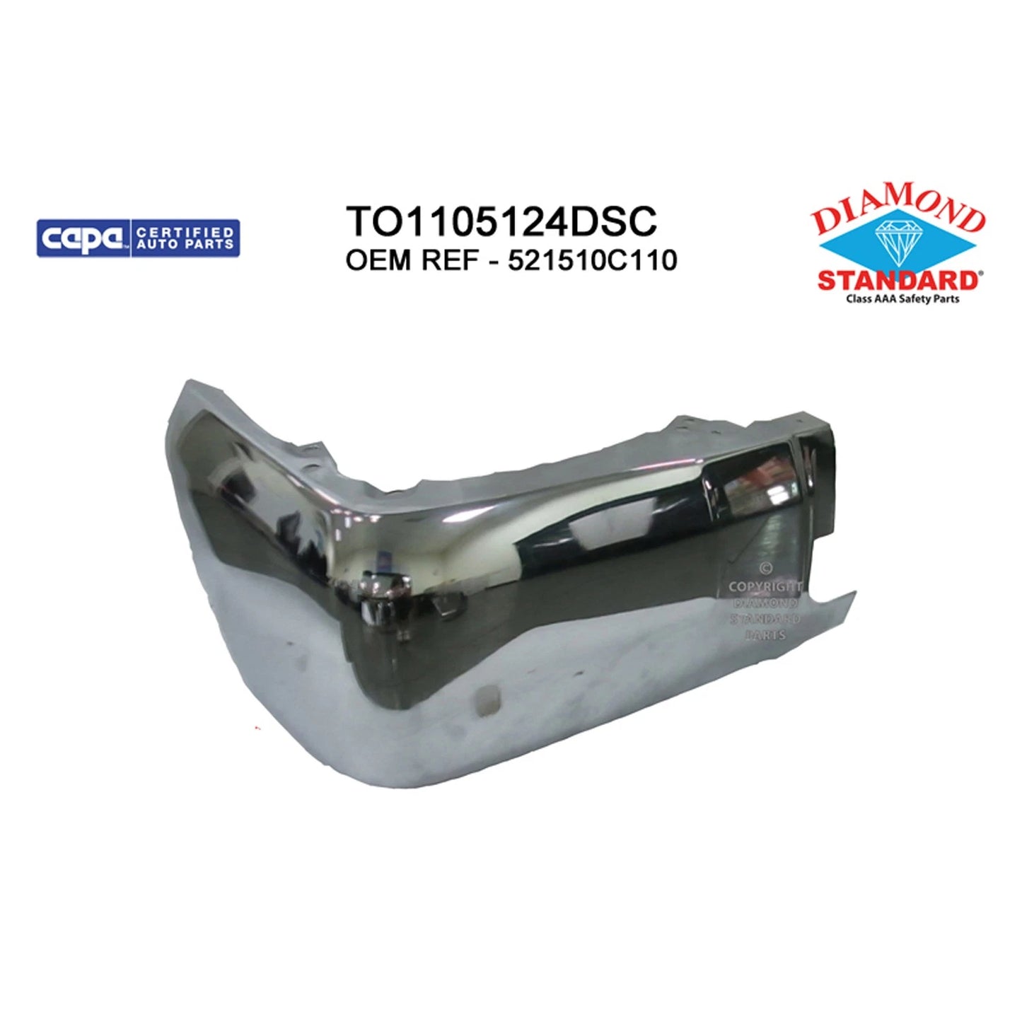 Replacement Chrome Steel Rear Passenger Bumper End w/Park Assist Sensor Holes