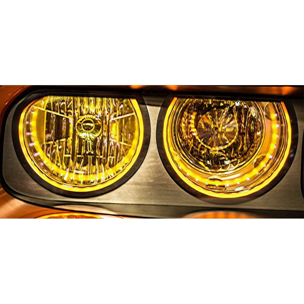 Brushed Stainless Headlight Surrounds w Yellow LED for Dodge Challenger (2008–2014)