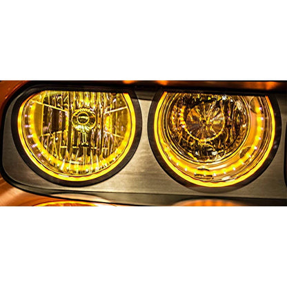 Brushed Stainless Headlight Surrounds w Yellow LED for Dodge Challenger (2008–2014)