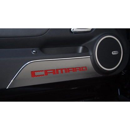 Door Panel Kick Plates w/Red Carbon Fiber 'Camaro' Inlay for 10-15 Chevy Camaro
