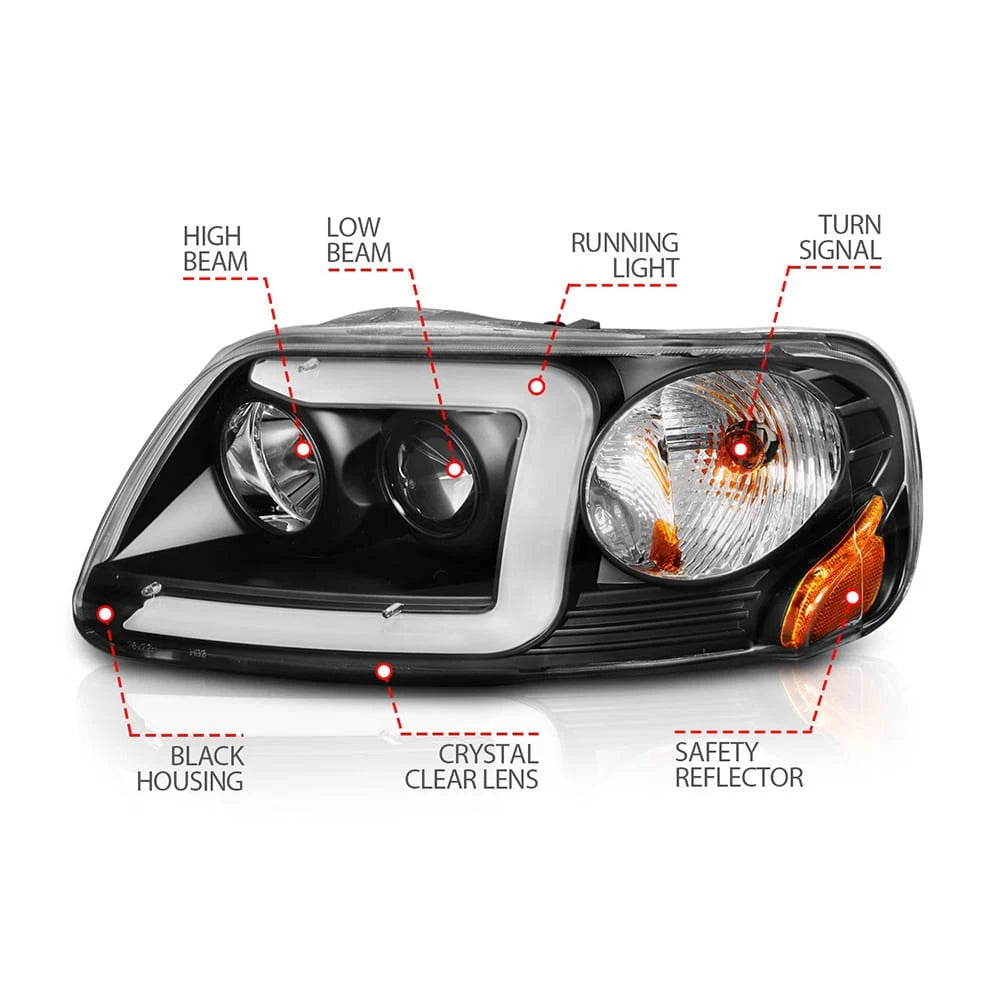 Black Clear Lens Projector Headlight Set for 1997–2003 Ford F-150