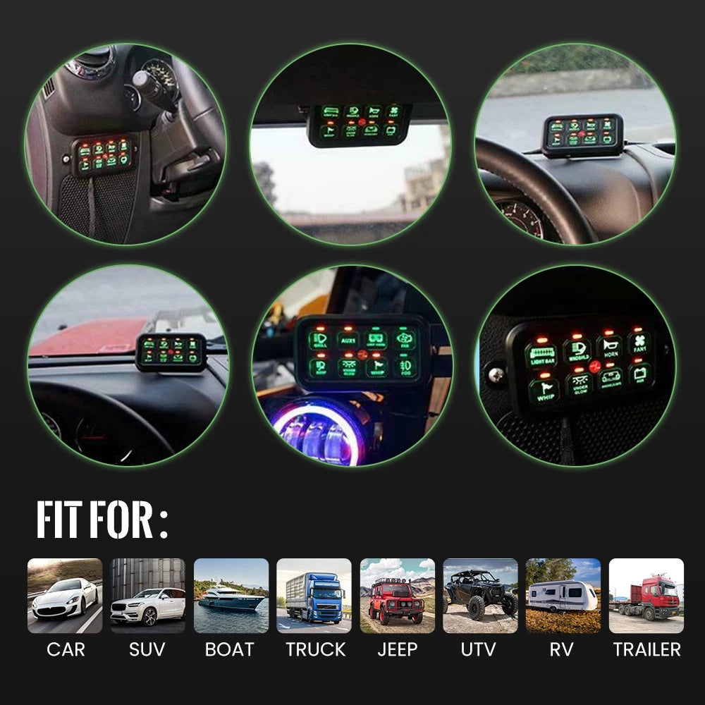 8 Gang Switch Panel for Universal Off-Road Truck UTV ATV RV (12–24V)