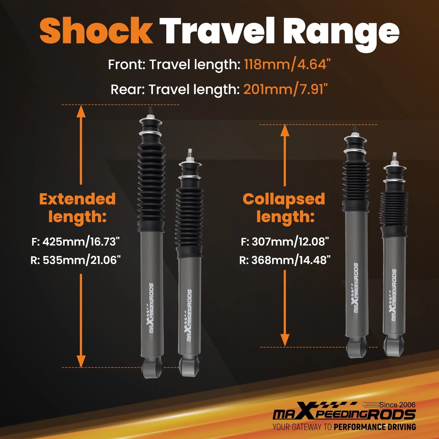 Front & Rear Lowering Shocks for Ford F100 2WD (1973–1979) 3/4" Drop Kit
