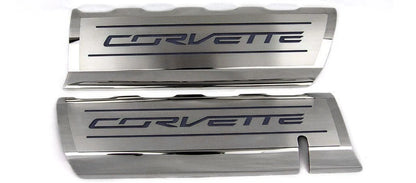 Fuel Rail Covers w/Black Brushed Vinyl "CORVETTE" Inlay for 2014-2019 Corvette